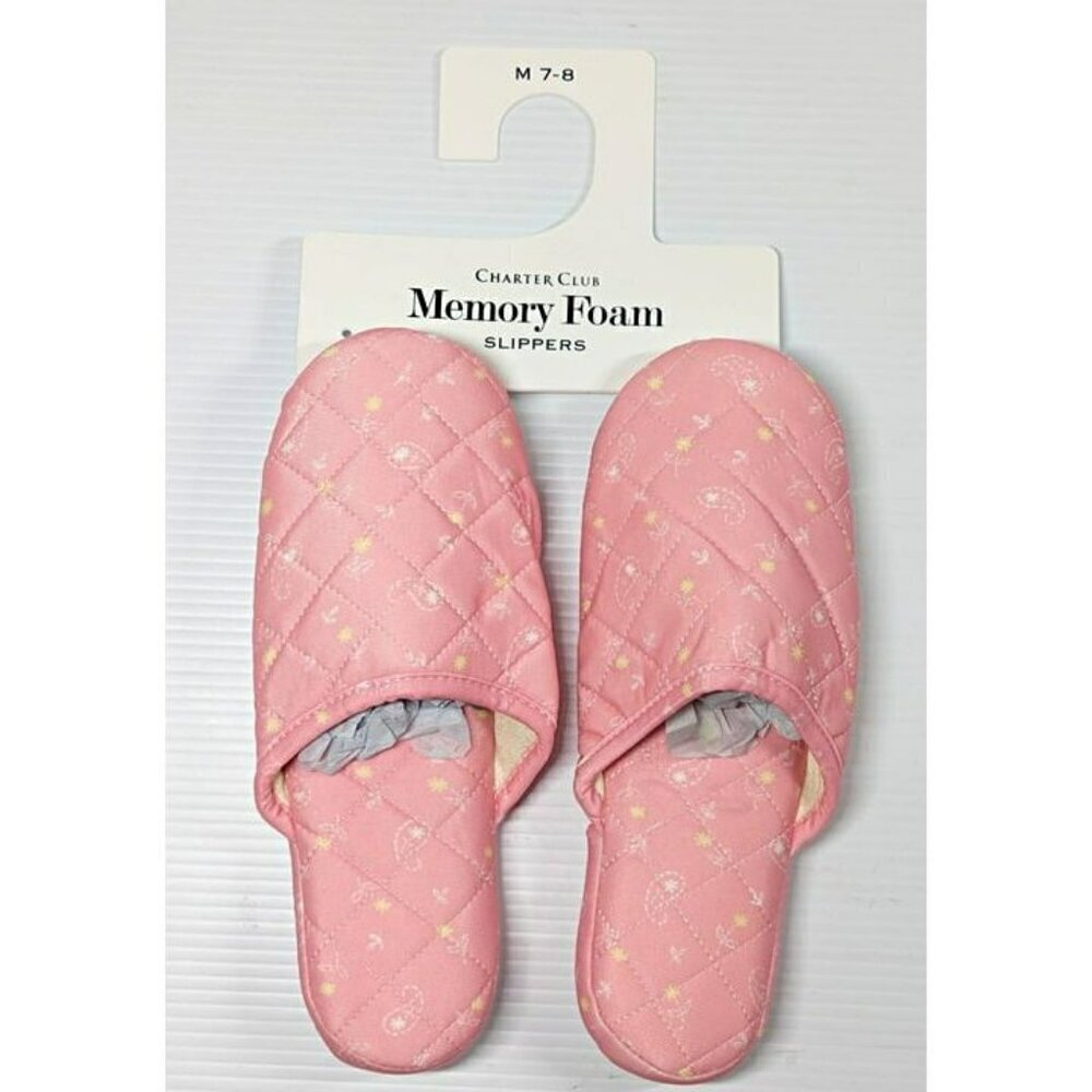 Charter Club Women's Quilted Paisley Floral Clog Slippers Pink Size M (MSRP $35) - Picture 3 of 5